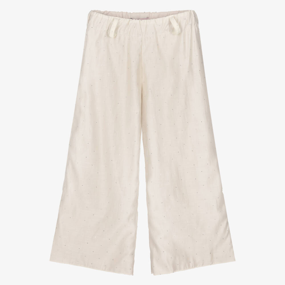 Phi Clothing-Girls Ivory Diamanté Wide Leg Chiffon Trousers | Childrensalon Outlet