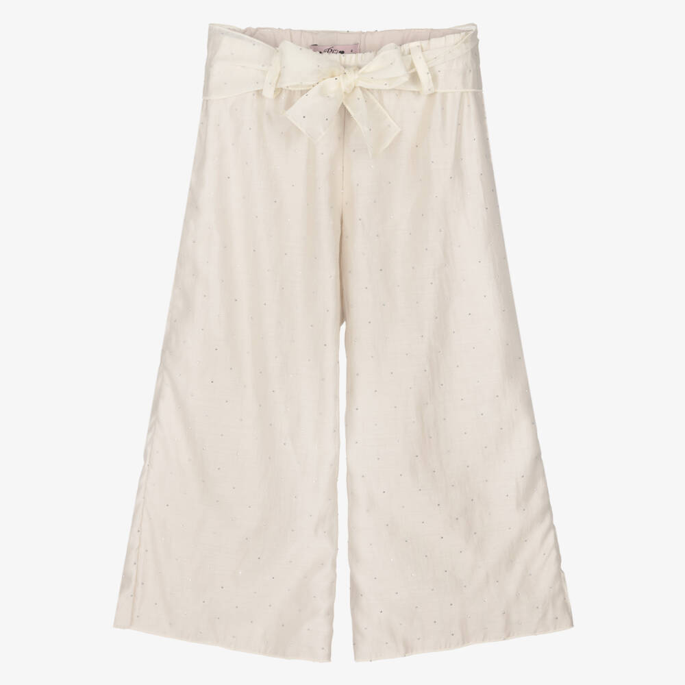 Phi Clothing-Girls Ivory Diamanté Wide Leg Chiffon Trousers | Childrensalon Outlet