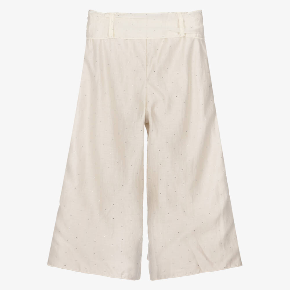 Phi Clothing-Girls Ivory Diamanté Wide Leg Chiffon Trousers | Childrensalon Outlet