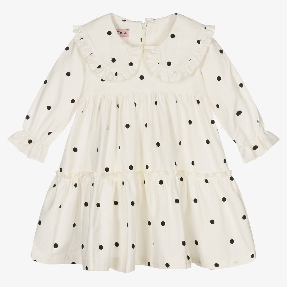 Phi Clothing - Robe à pois ivoire en coton Fille | Childrensalon