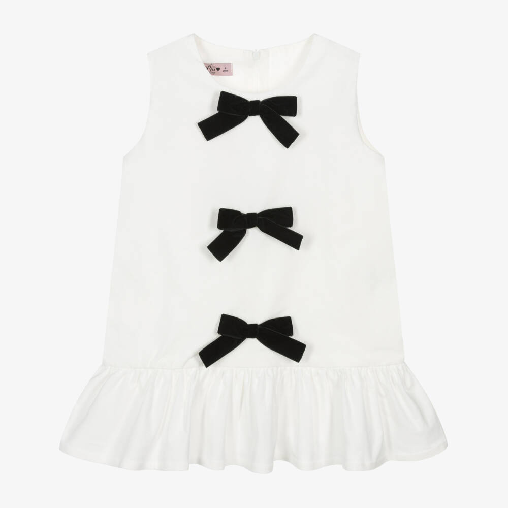Phi Clothing-Girls Ivory Dress with Velvet Bows | Childrensalon Outlet