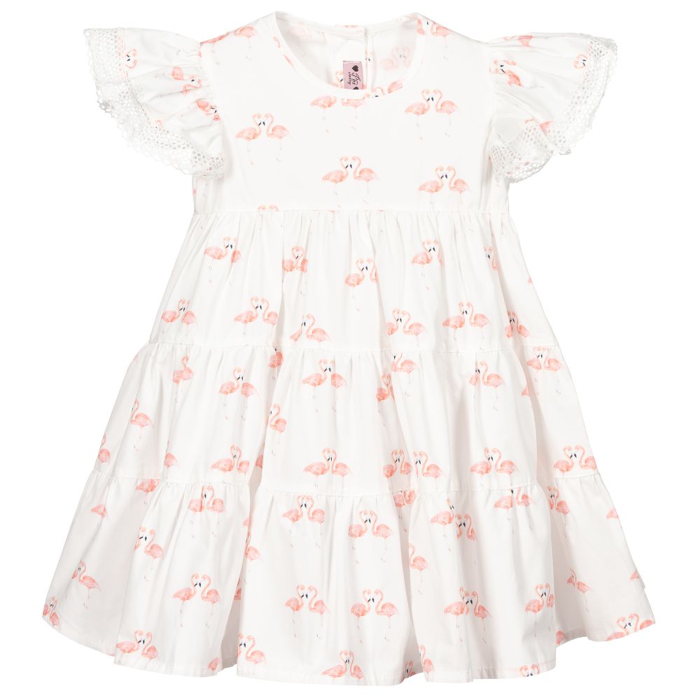 Phi Clothing - Robe ivoire Flamand rose Fille | Childrensalon