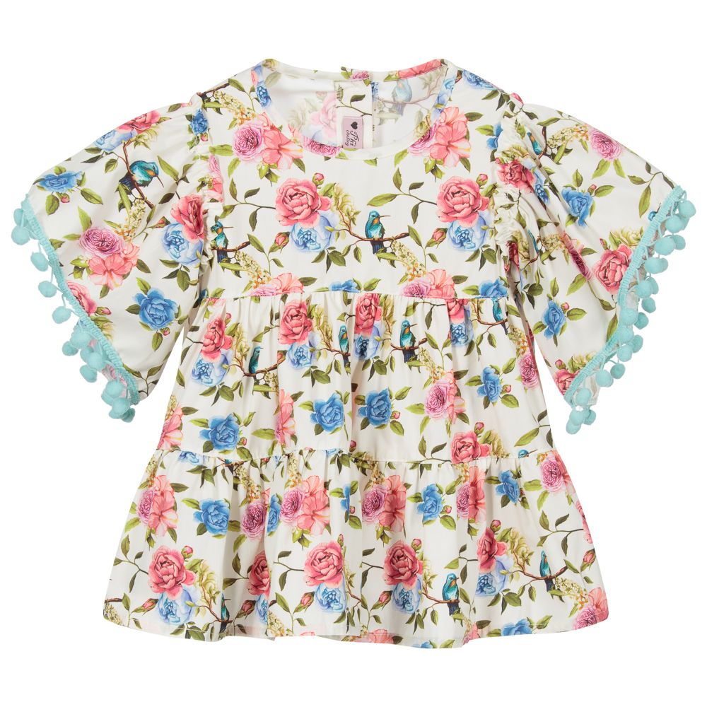 Phi Clothing - Elfenbeinfarbene Bluse mit Blumen-Print (M) | Childrensalon
