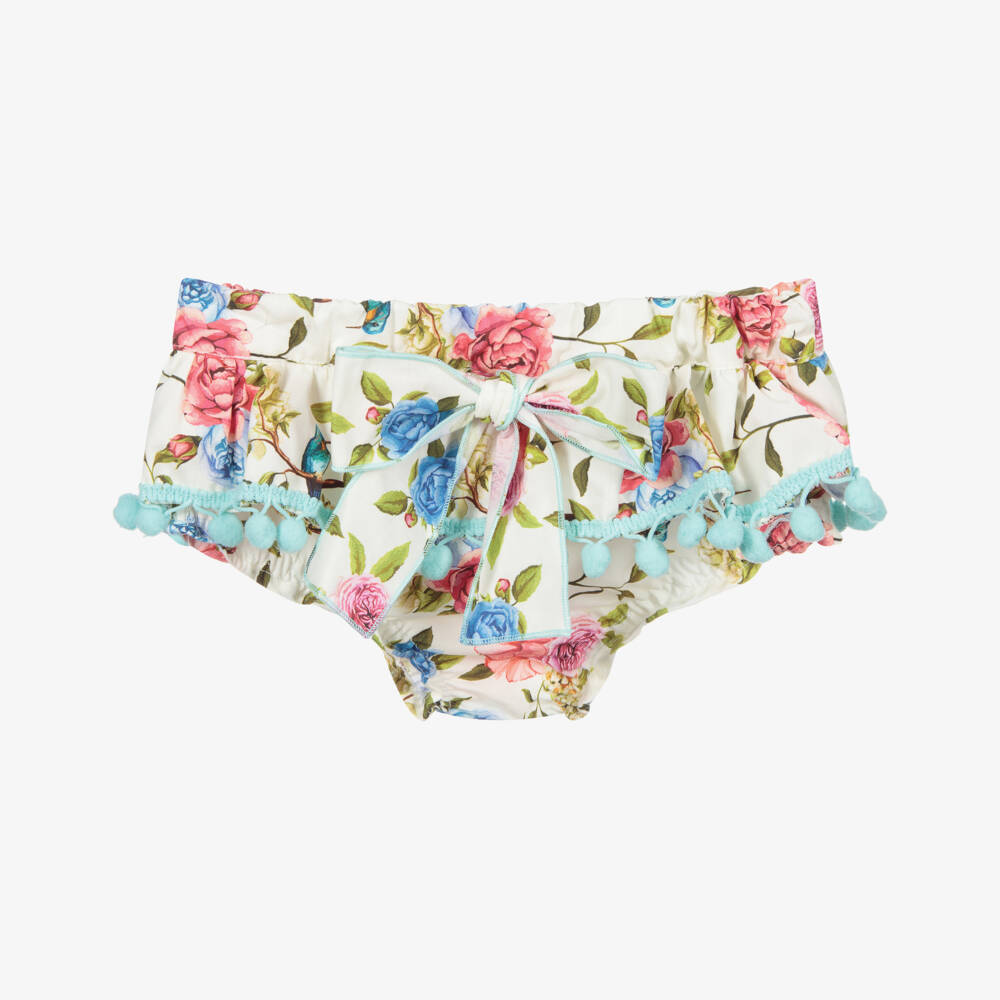 Phi Clothing-شورت بلومرز قطن لون عاجي بطبعة ورود للبنات | Childrensalon Outlet