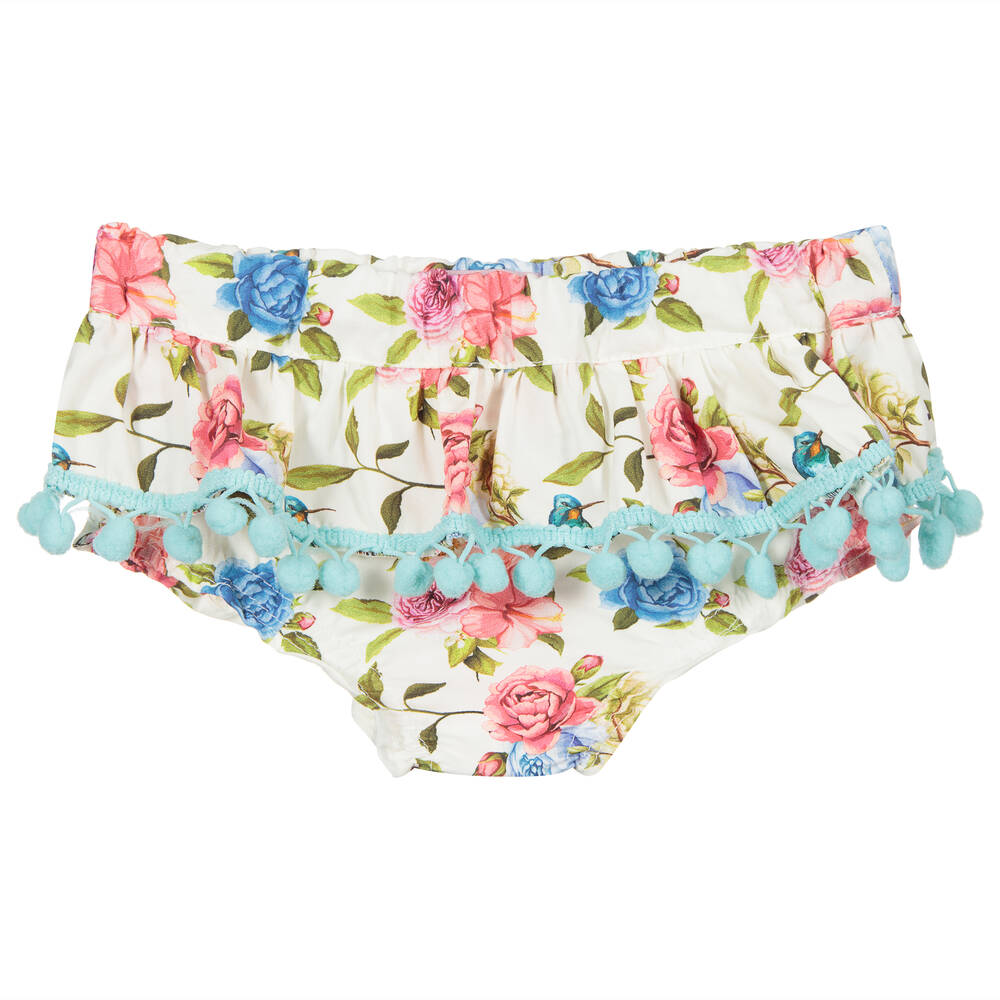 Phi Clothing-Girls Ivory Floral Cotton Bloomer Shorts | Childrensalon Outlet