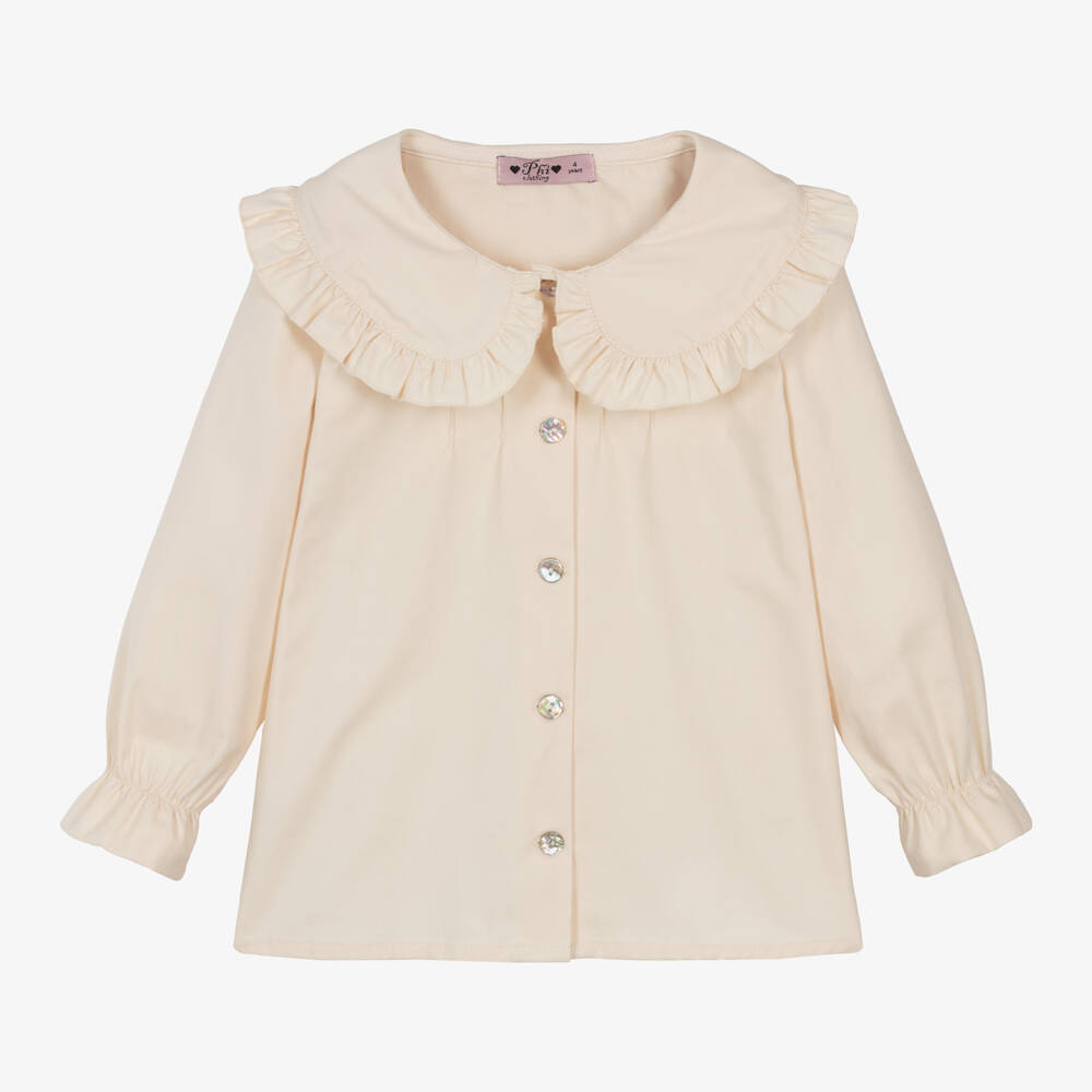 Phi Clothing-Girls Ivory Frilled Neck Blouse | Childrensalon Outlet