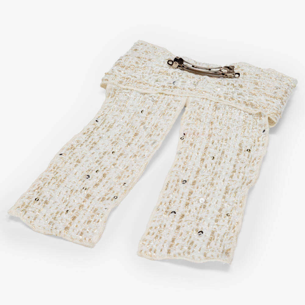 Phi Clothing-Girls Ivory & Gold Tweed Bow Hair Clip | Childrensalon Outlet