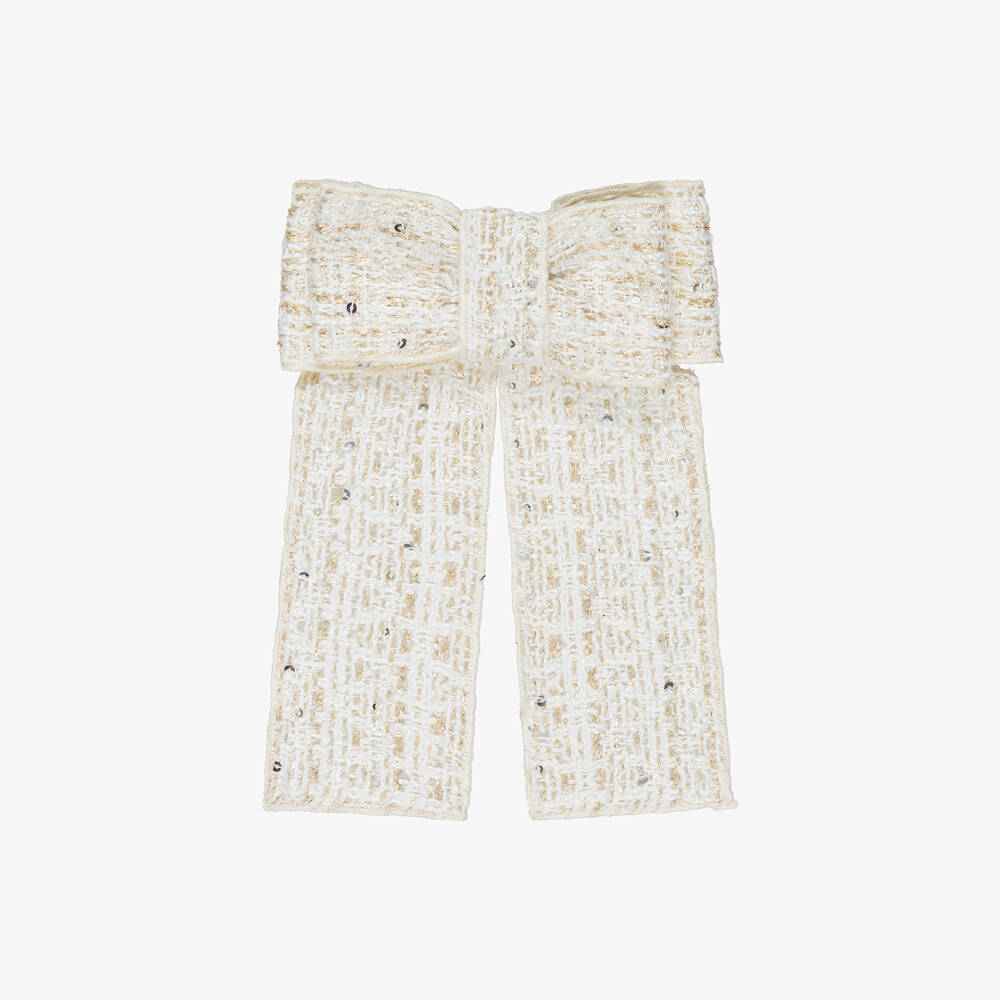 Phi Clothing-Girls Ivory & Gold Tweed Bow Hair Clip | Childrensalon Outlet