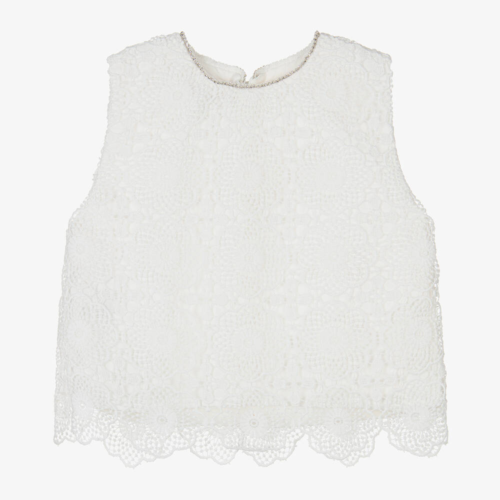 Phi Clothing-Girls Ivory Guipure Lace & Diamanté Top | Childrensalon Outlet