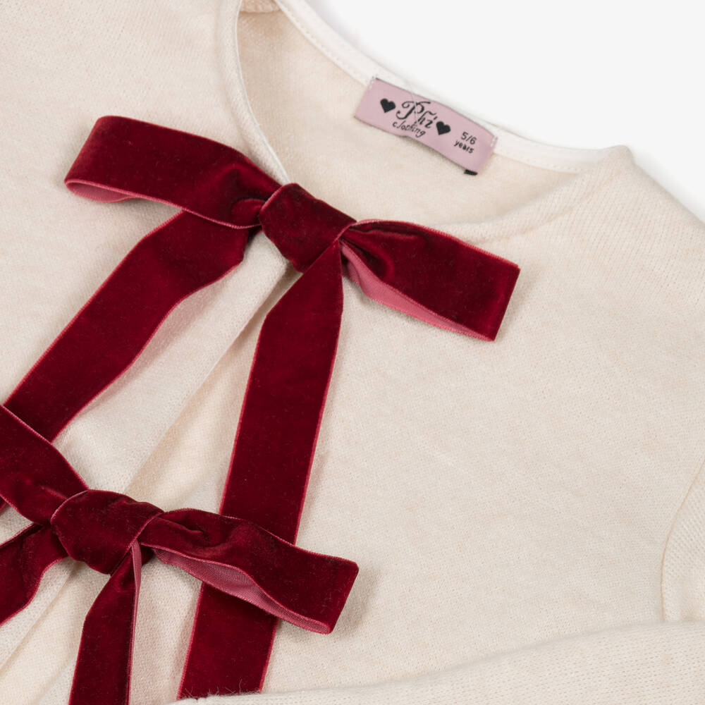 Phi Clothing-Girls Ivory Knitted Trouser Set with Ribbon Ties | Childrensalon Outlet