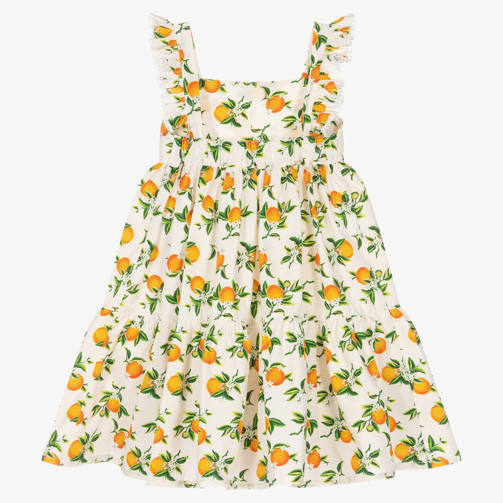 Phi Clothing-Girls Ivory & Orange Cotton Dress | Childrensalon Outlet