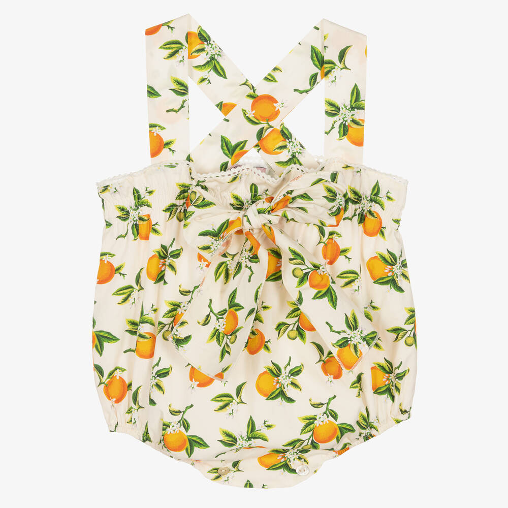 Phi Clothing - Barboteuse coton ivoire et orange | Childrensalon