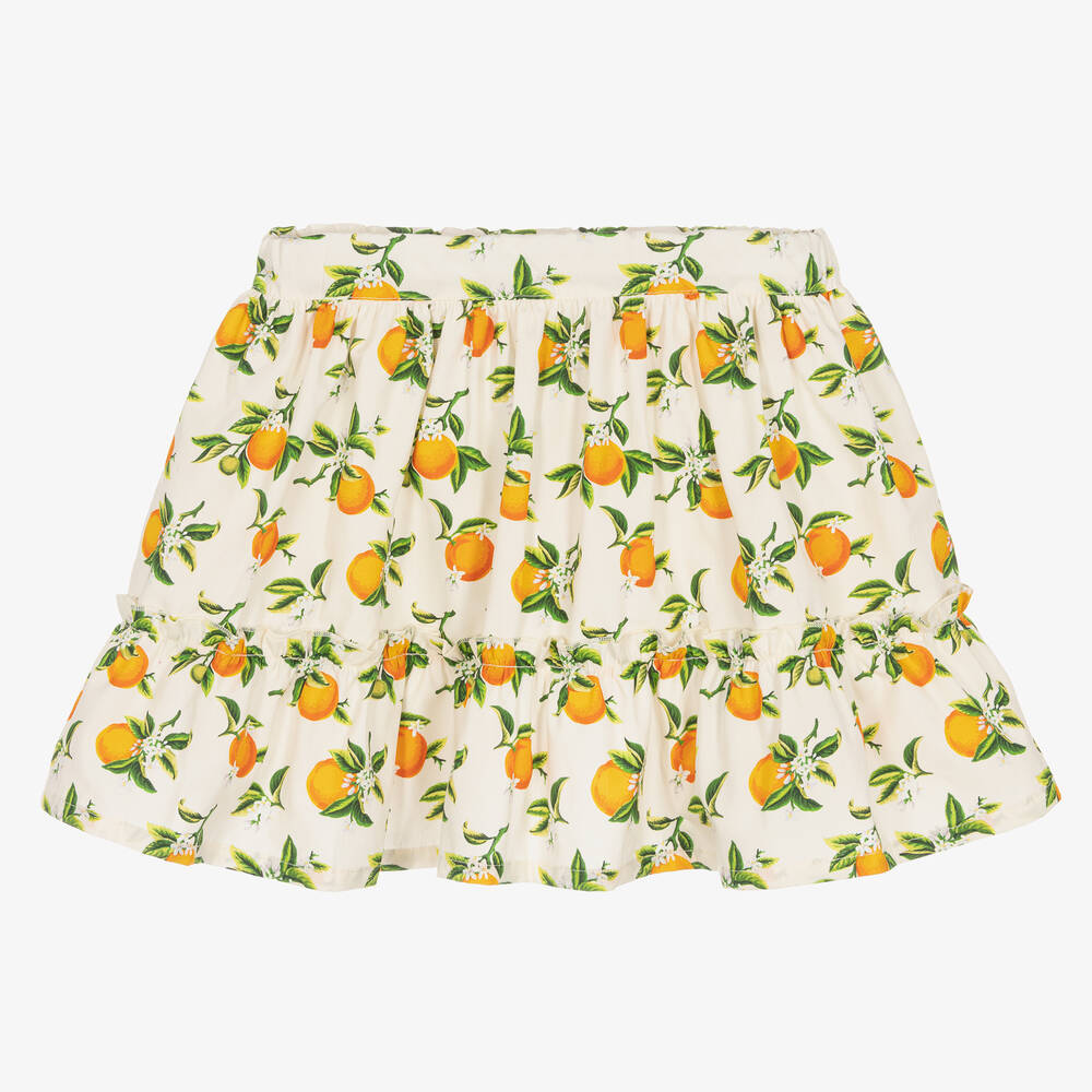 Phi Clothing - تنورة قطن بوبلين لون عاجي وبرتقالي | Childrensalon