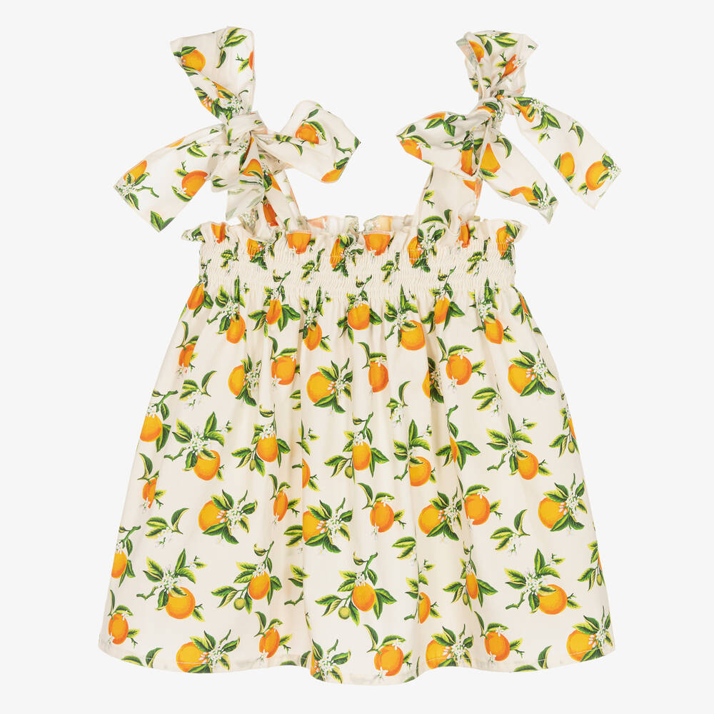 Phi Clothing - Girls Ivory & Orange Cotton Top | Childrensalon