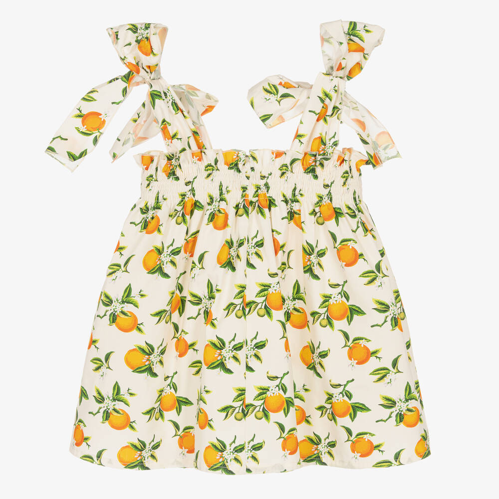 في كلودينغ-توب قطن بوبلين لون عاجي وبرتقالي للبنات | Childrensalon Outlet