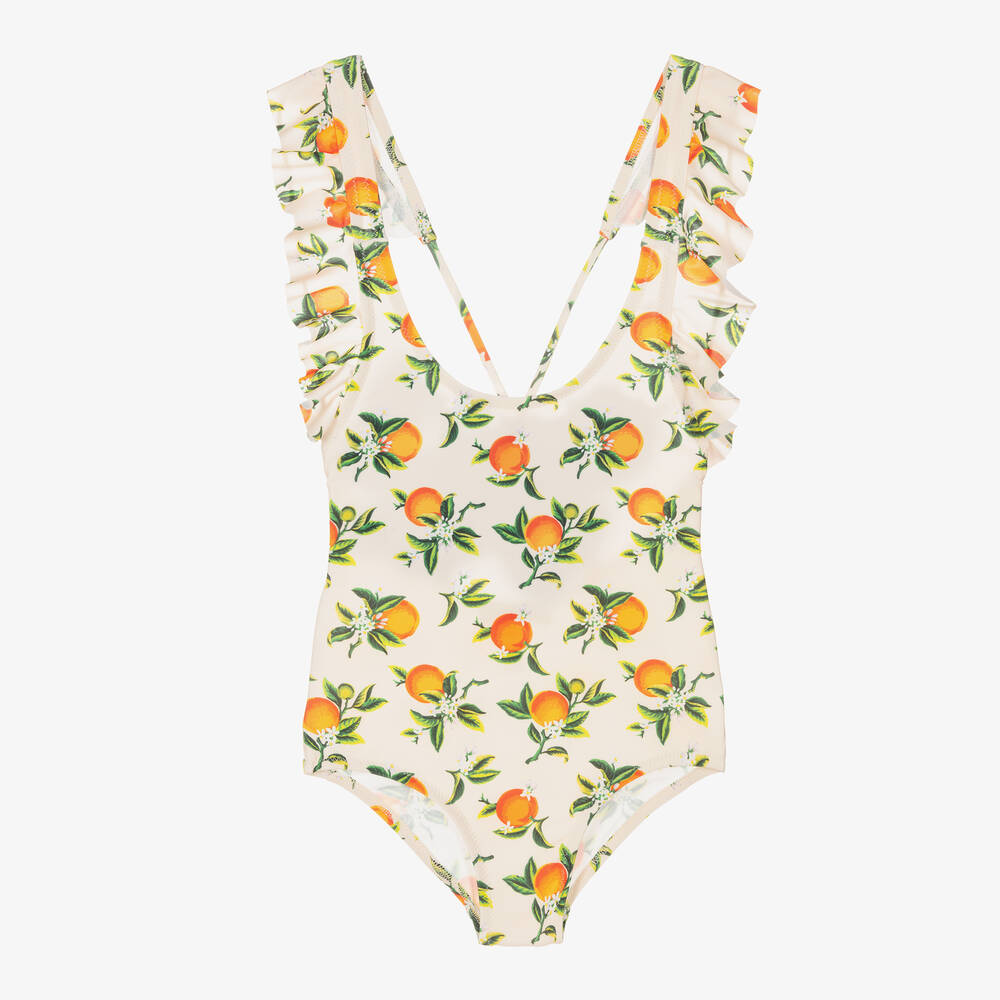 Phi Clothing - Girls Ivory & Orange Swimsuit | Childrensalon