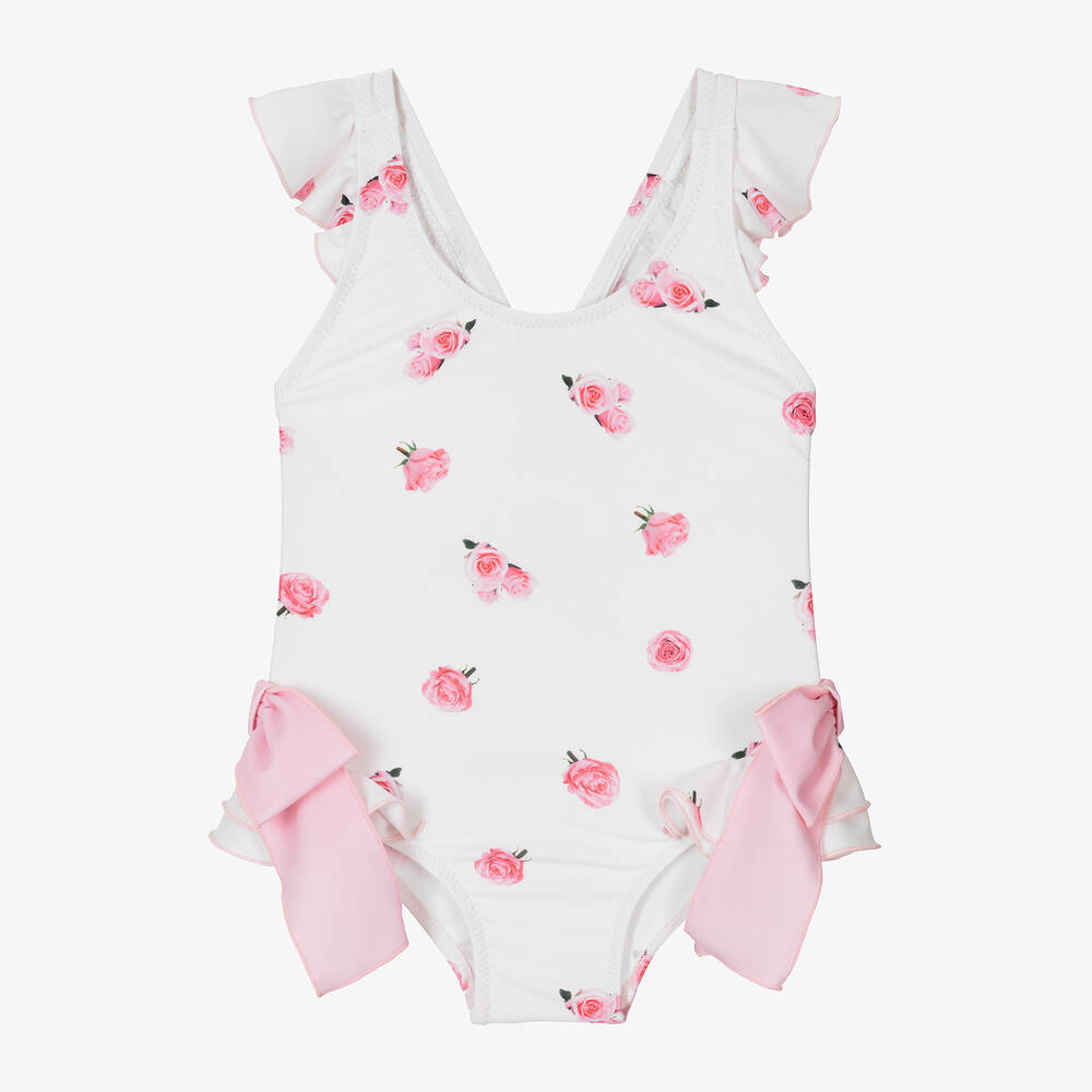 Phi Clothing-Girls Ivory & Pink Rose Swimsuit | Childrensalon Outlet