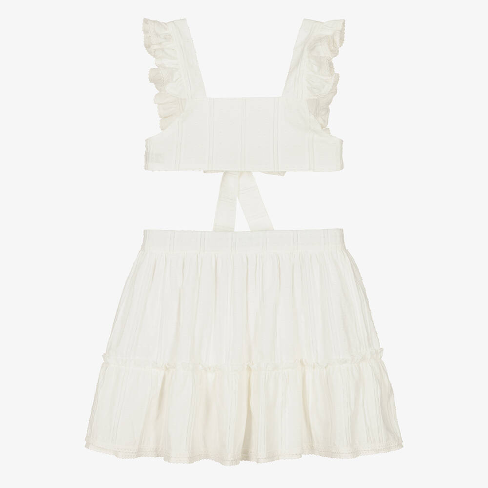 Phi Clothing - Кремовый топ и юбка из хлопка плюмети | Childrensalon