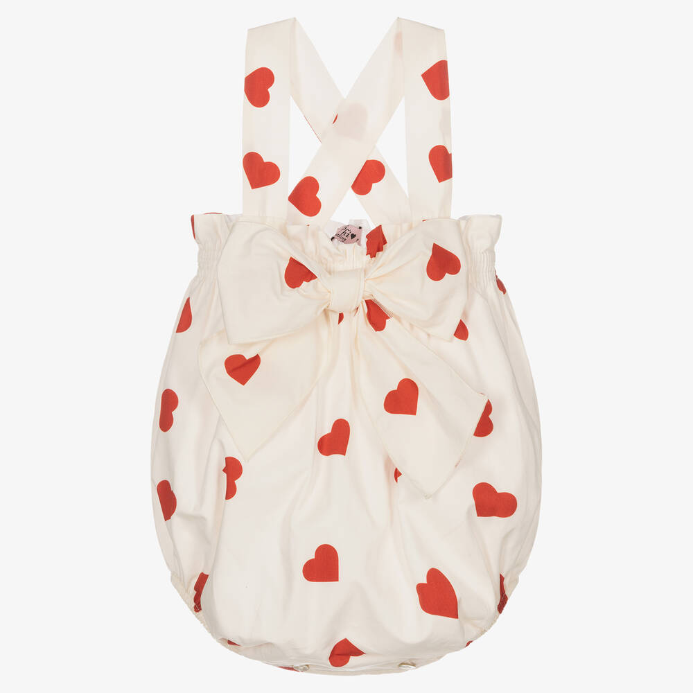 Phi Clothing - Кремовый песочник с красными сердечками для девочек | Childrensalon