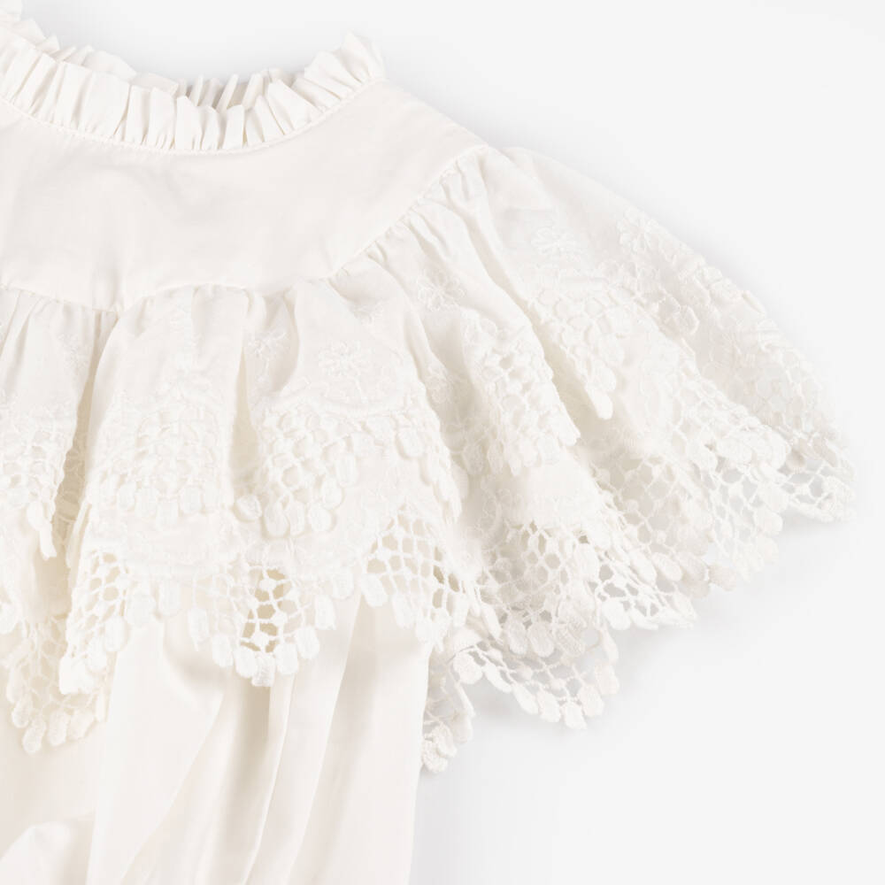 Phi Clothing-Girls Ivory Ruffled Lace Cotton Romper | Childrensalon Outlet