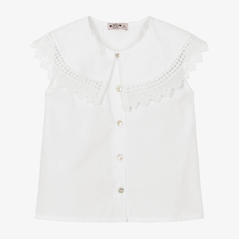 Phi Clothing-Girls Ivory Sleeveless Cotton Blouse | Childrensalon Outlet
