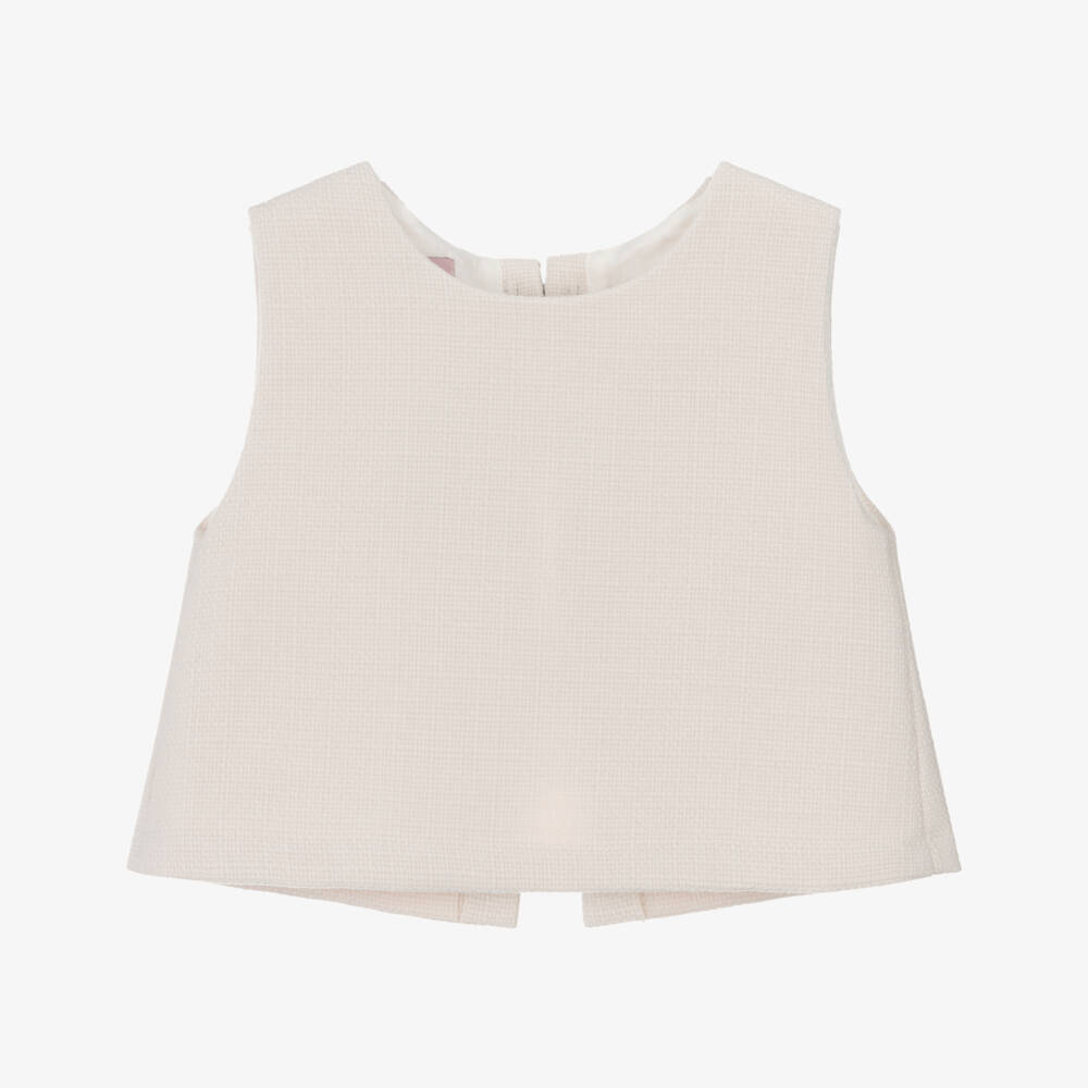 Phi Clothing-Girls Ivory Tweed Blouse with Black Velvet Bows | Childrensalon Outlet