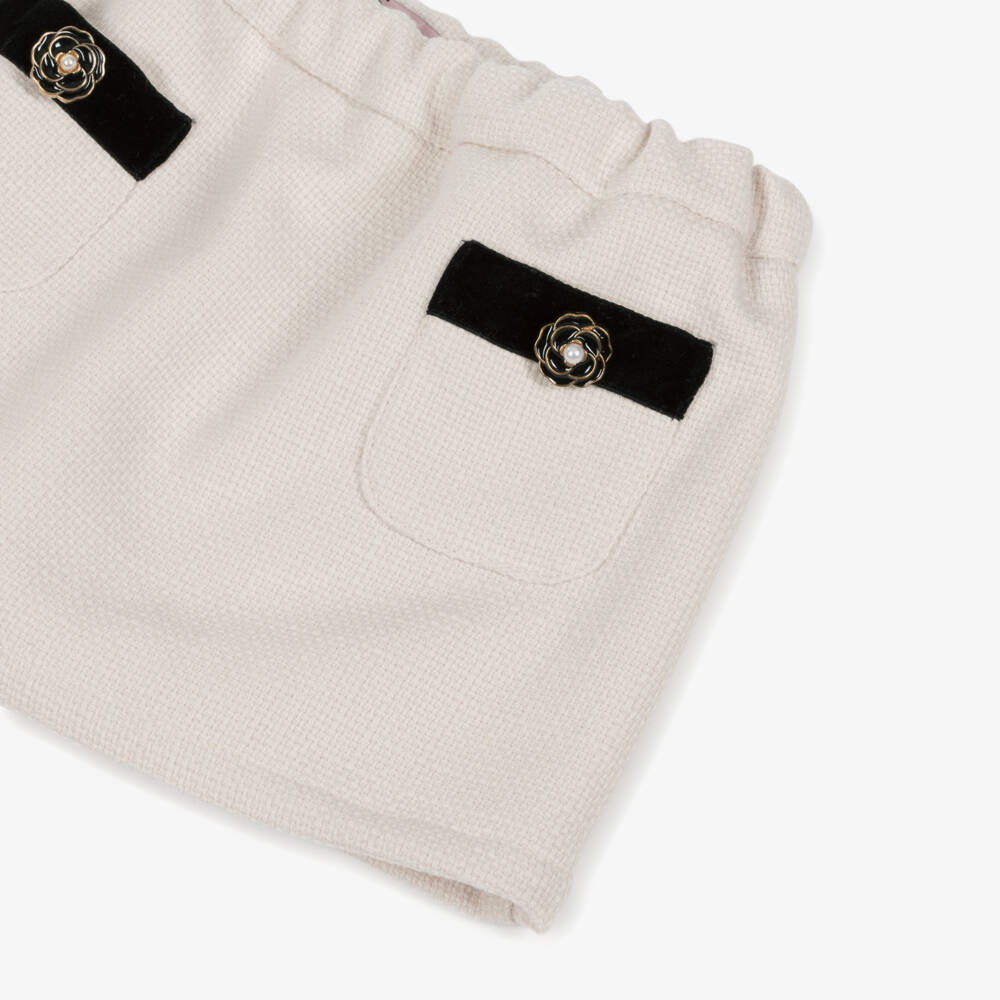 Phi Clothing-Кремовая твидовая юбка с бархатной отделкой для девочек | Childrensalon Outlet