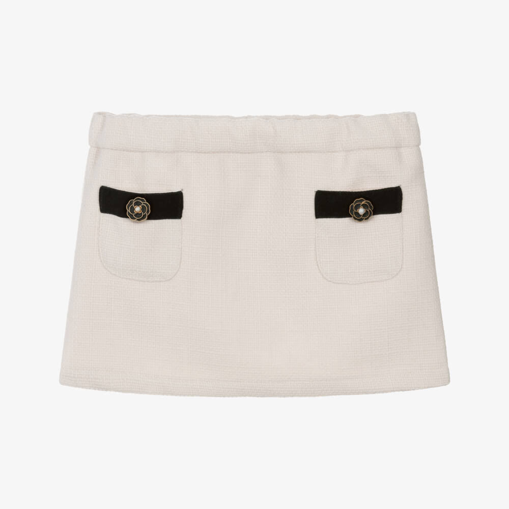 Phi Clothing-Girls Ivory Tweed Skirt with Velvet Trim | Childrensalon Outlet