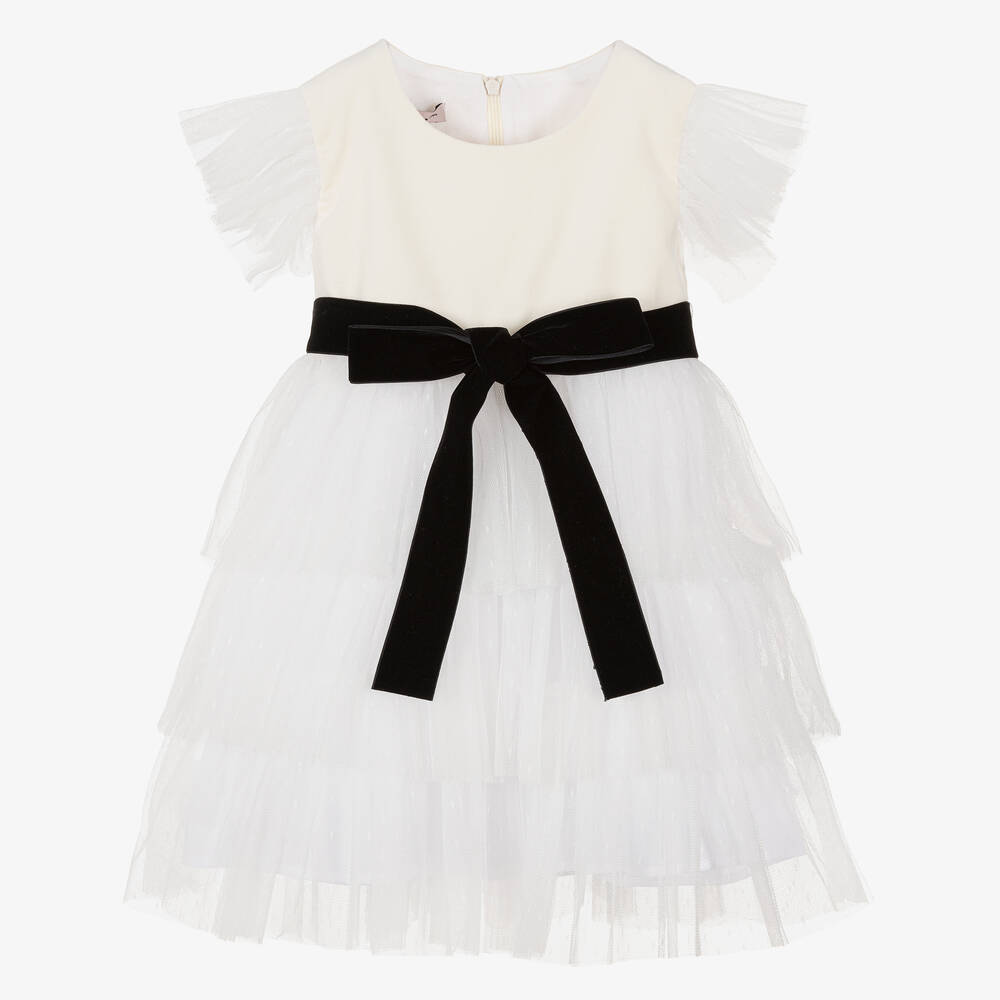 Phi Clothing - Girls Ivory Velvet & Tulle Dress | Childrensalon