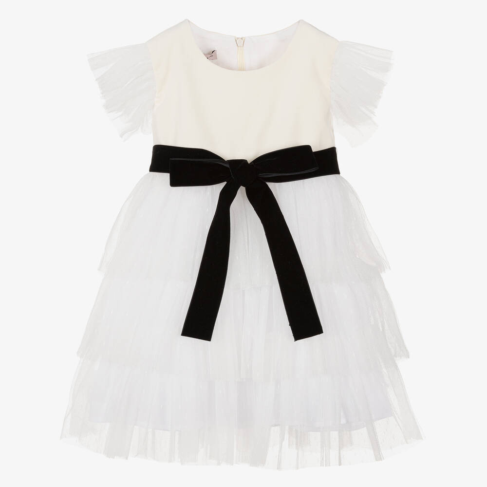 Phi Clothing - Robe ivoire en velours et tulle | Childrensalon