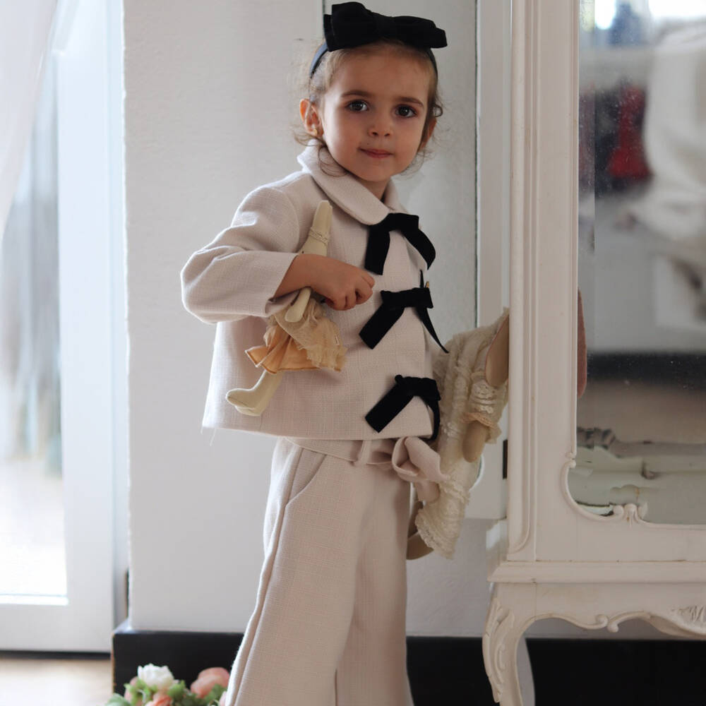 Phi Clothing-Кремовые твидовые кюлоты с поясом для девочек | Childrensalon Outlet