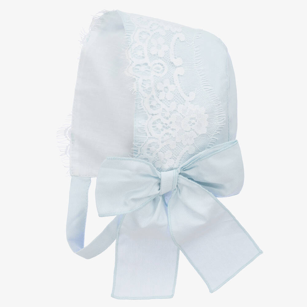 Phi Clothing-Girls Light Blue Cotton & Lace Bonnet | Childrensalon Outlet