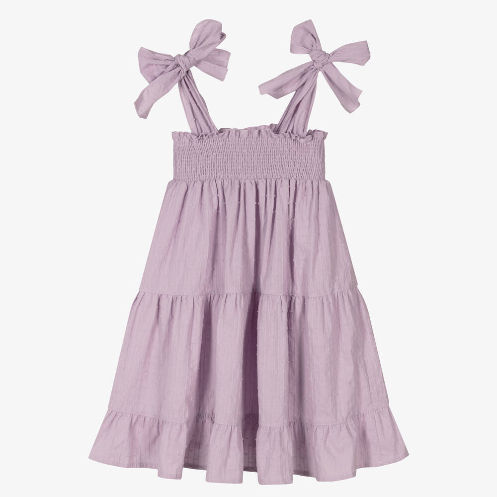 Phi Clothing - Girls Lilac Purple Cotton Plumeti Dress | Childrensalon