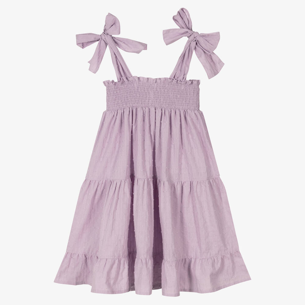 Phi Clothing-Фиолетовое платье из хлопка плюмети | Childrensalon Outlet