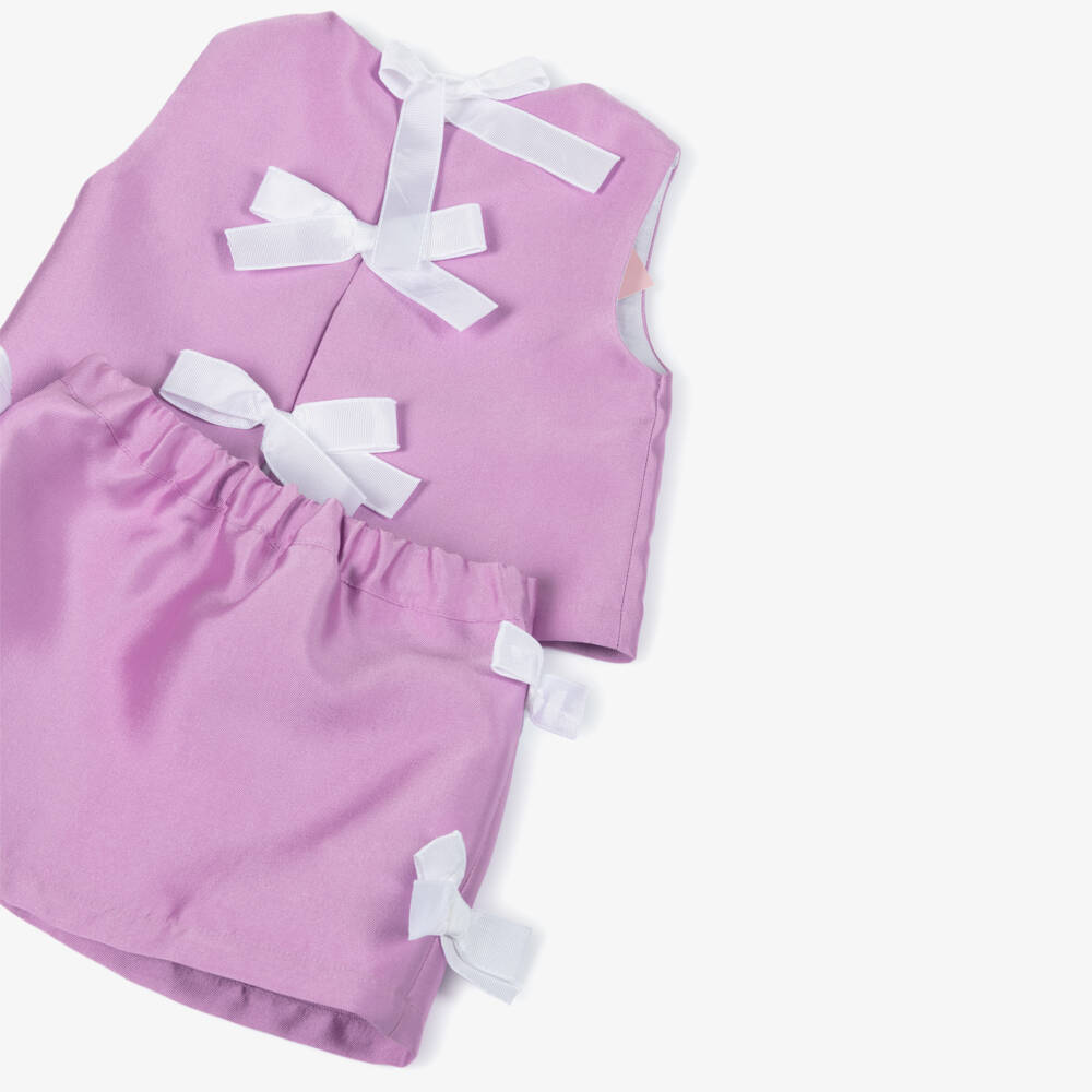 Phi Clothing-Girls Lilac Satin Twill Skirt Set with White Bows | Childrensalon Outlet