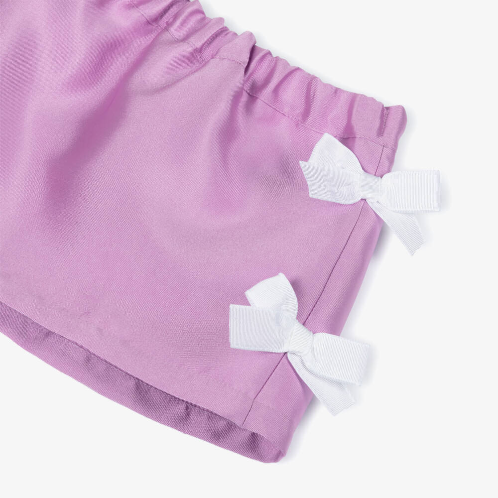 Phi Clothing-Girls Lilac Satin Twill Skirt Set with White Bows | Childrensalon Outlet