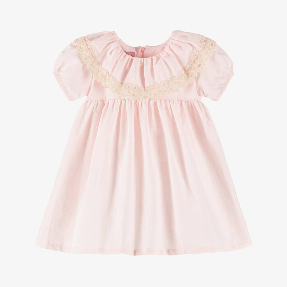 Phi Clothing-فستان وردي من الكتان والقطن للبنات | Childrensalon Outlet
