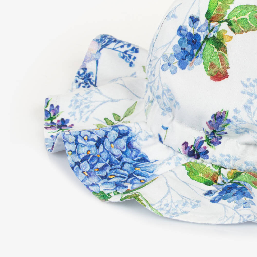 Phi Clothing-Girls Lush Blue Floral Cotton Hat | Childrensalon Outlet
