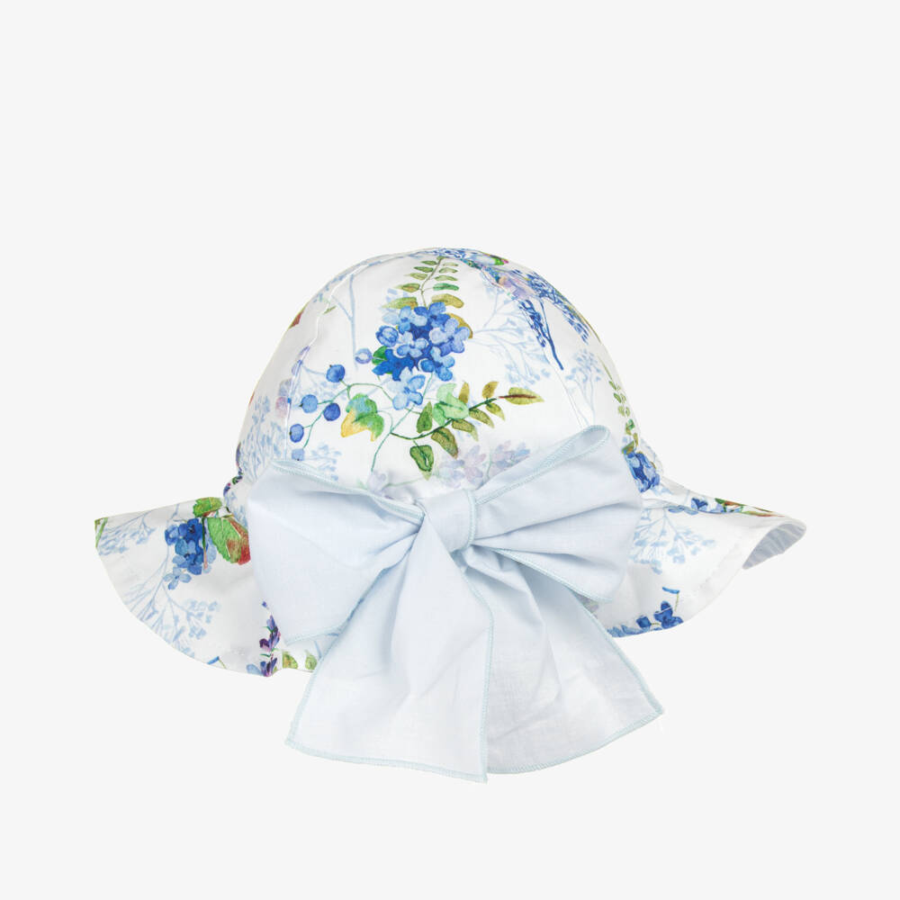 Phi Clothing-Girls Lush Blue Floral Cotton Hat | Childrensalon Outlet