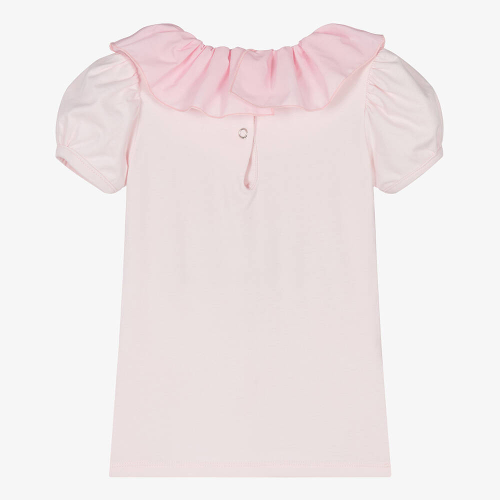 Phi Clothing-تيشيرت قطن مزين بكشكش لون زهري للبنات | Childrensalon Outlet