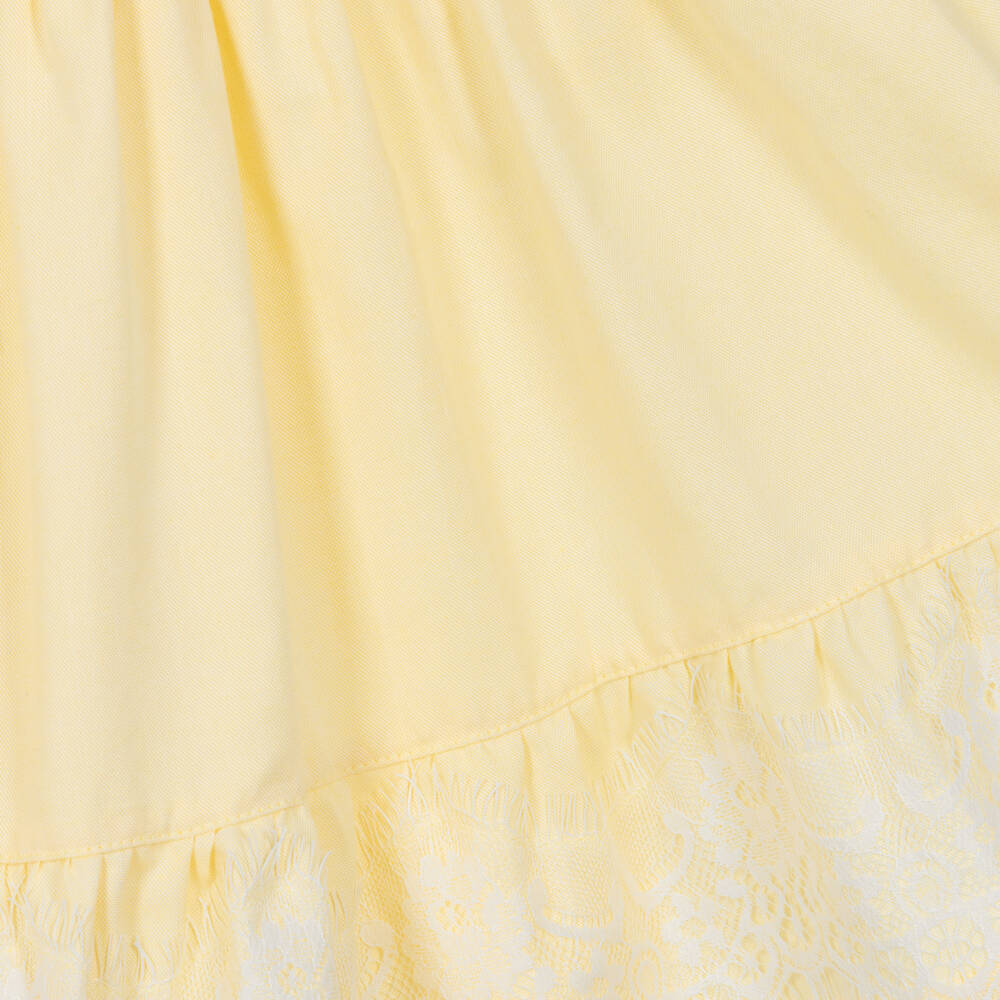 Phi Clothing-Girls Pale Yellow Cotton Sleeveless Dress with Lace Trims | Childrensalon Outlet