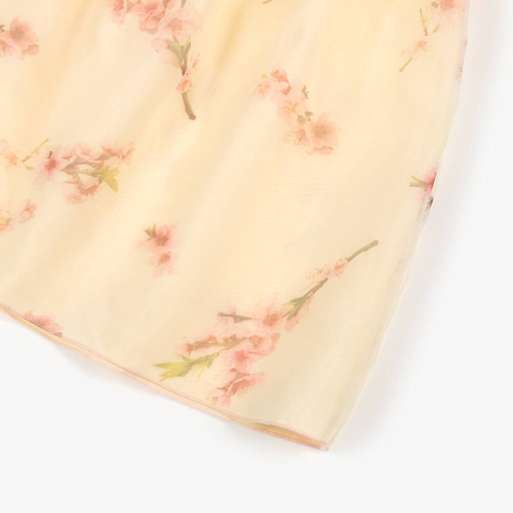 Phi Clothing-Girls Pale Yellow Organza Dress with Pink Blossom Print | Childrensalon Outlet