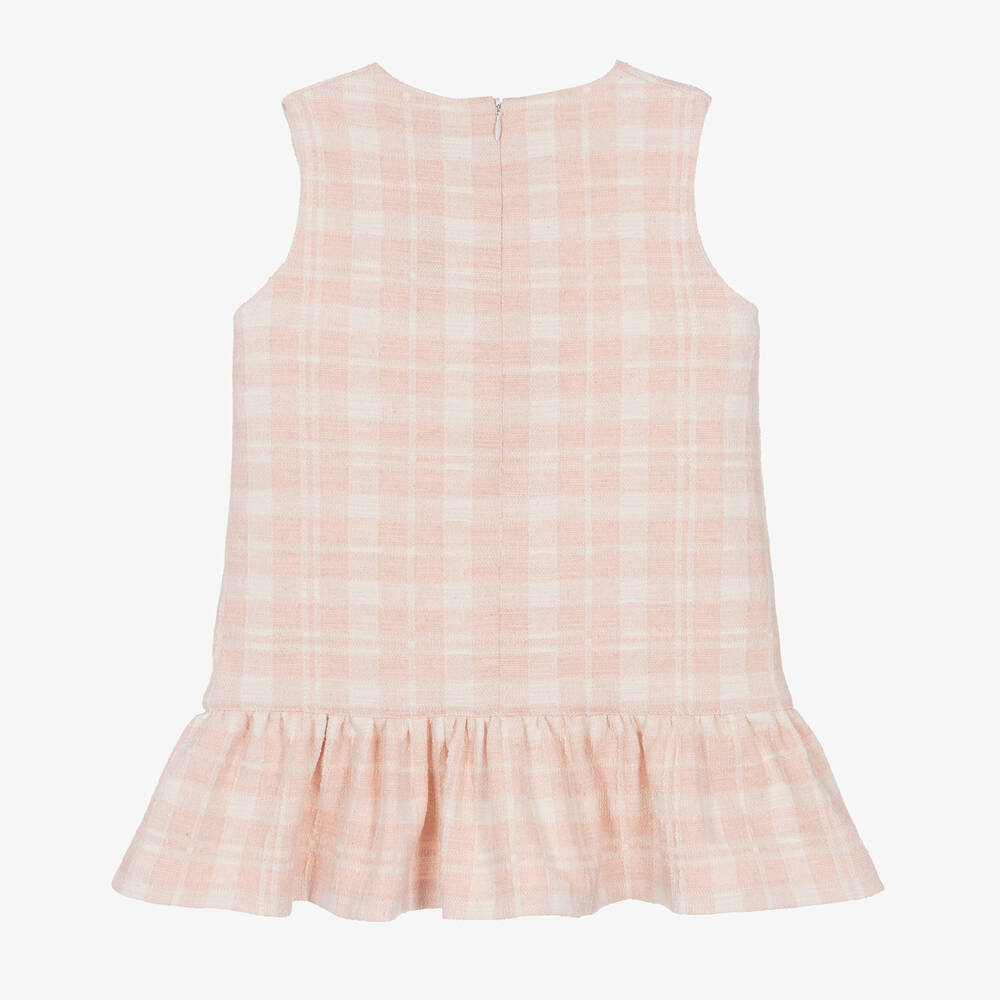 Phi Clothing-فستان قطن كاروهات لون زهري وعاجي | Childrensalon Outlet