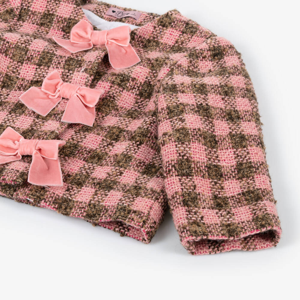 Phi Clothing-جاكيت تويد مزين بفيونكة مزيج فيسكوز لون زهري للبنات | Childrensalon Outlet