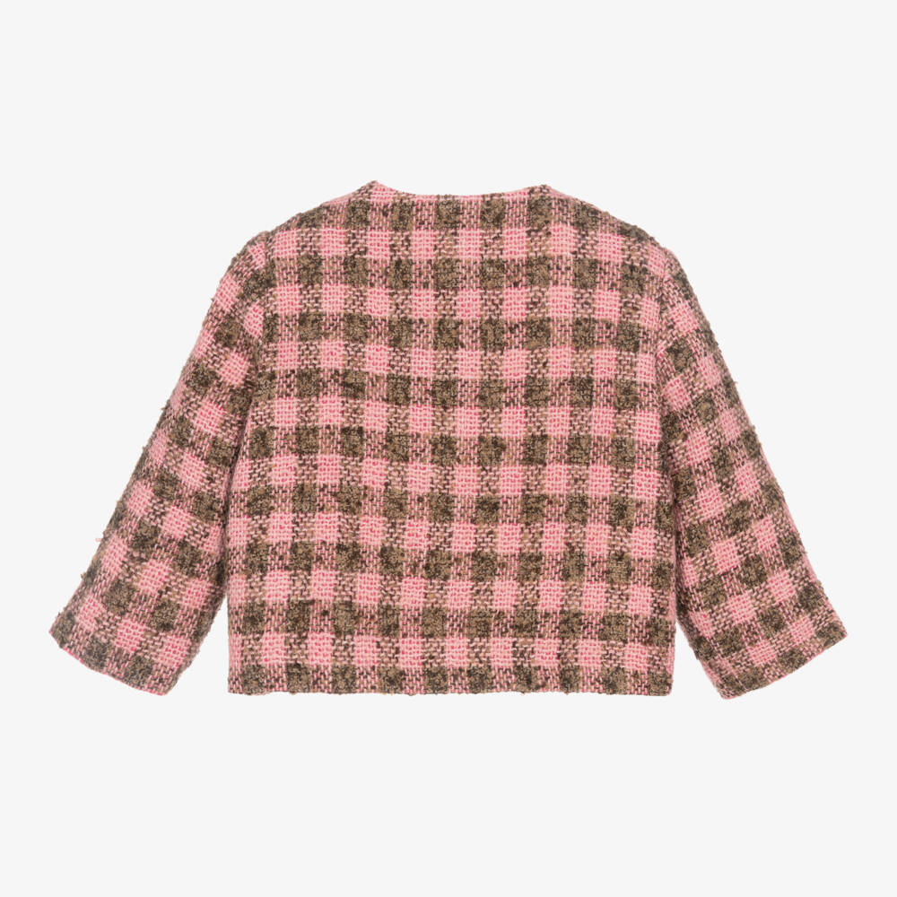 Phi Clothing-جاكيت تويد مزين بفيونكة مزيج فيسكوز لون زهري للبنات | Childrensalon Outlet