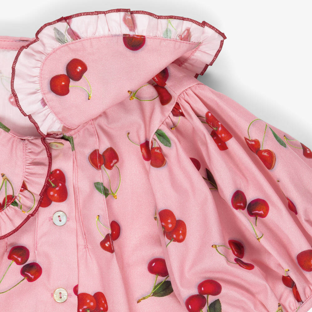 Phi Clothing-Girls Pink Cotton Blouse with Red Cherry Print | Childrensalon Outlet