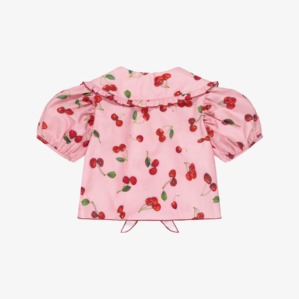 Phi Clothing-Girls Pink Cotton Blouse with Red Cherry Print | Childrensalon Outlet