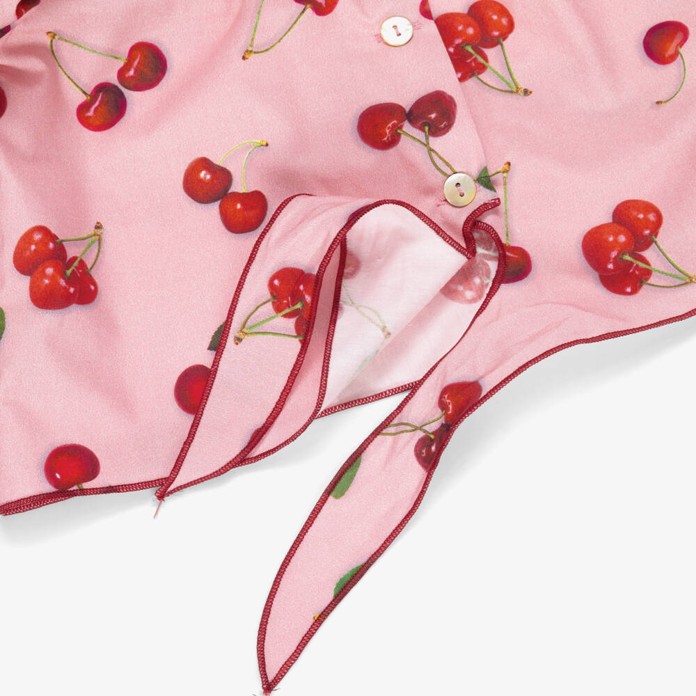 Phi Clothing-Girls Pink Cotton Blouse with Red Cherry Print | Childrensalon Outlet