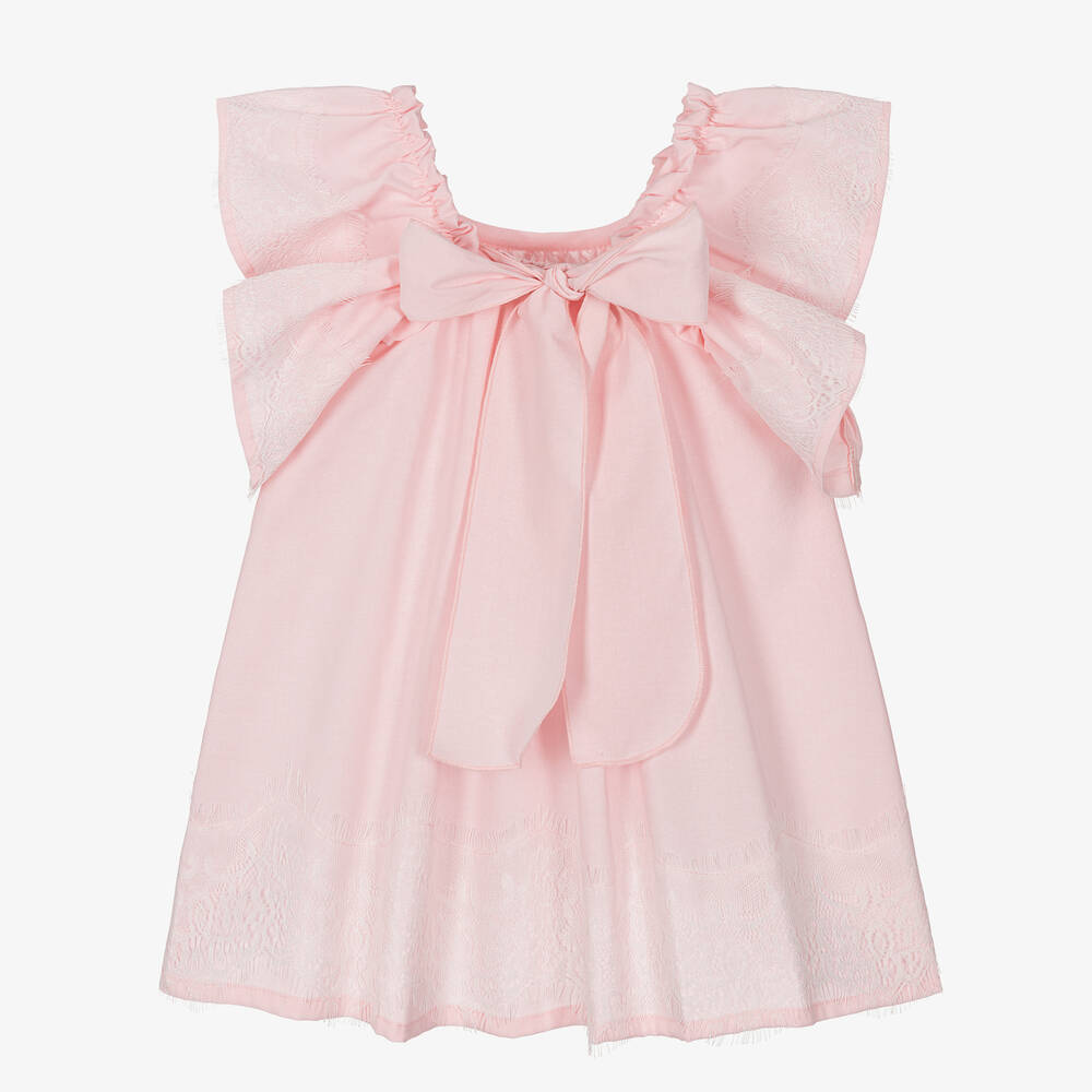 Phi Clothing-Girls Pink Cotton Flutter Lace Dress | Childrensalon Outlet