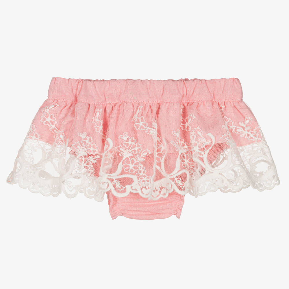 Phi Clothing - Розовые хлопковые шорты на подгузник с рюшами | Childrensalon